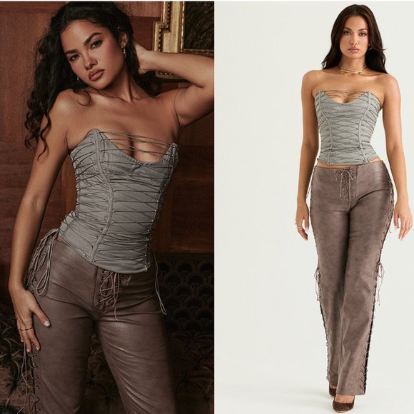 HOUSE OF CB 'Mirabelle' Smoke Lace Up Corset NWOT - Picture 3 of 5